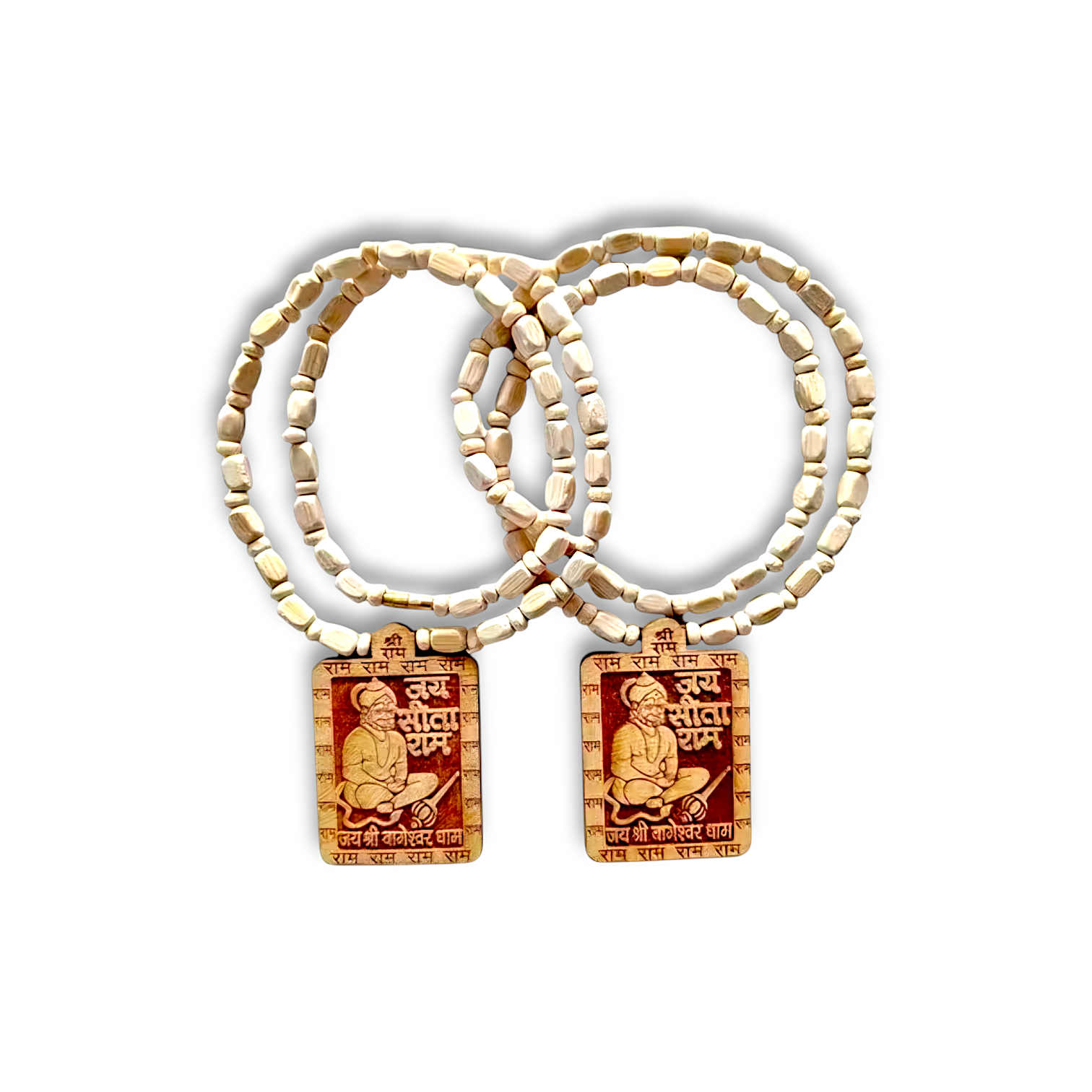 Bageshwar Dham Mala - Ram Naam Mala - Wood Mala - Hanuman Ji Pendant Kanthi - Bageshwar Dham Wood Necklace - Set of Two
