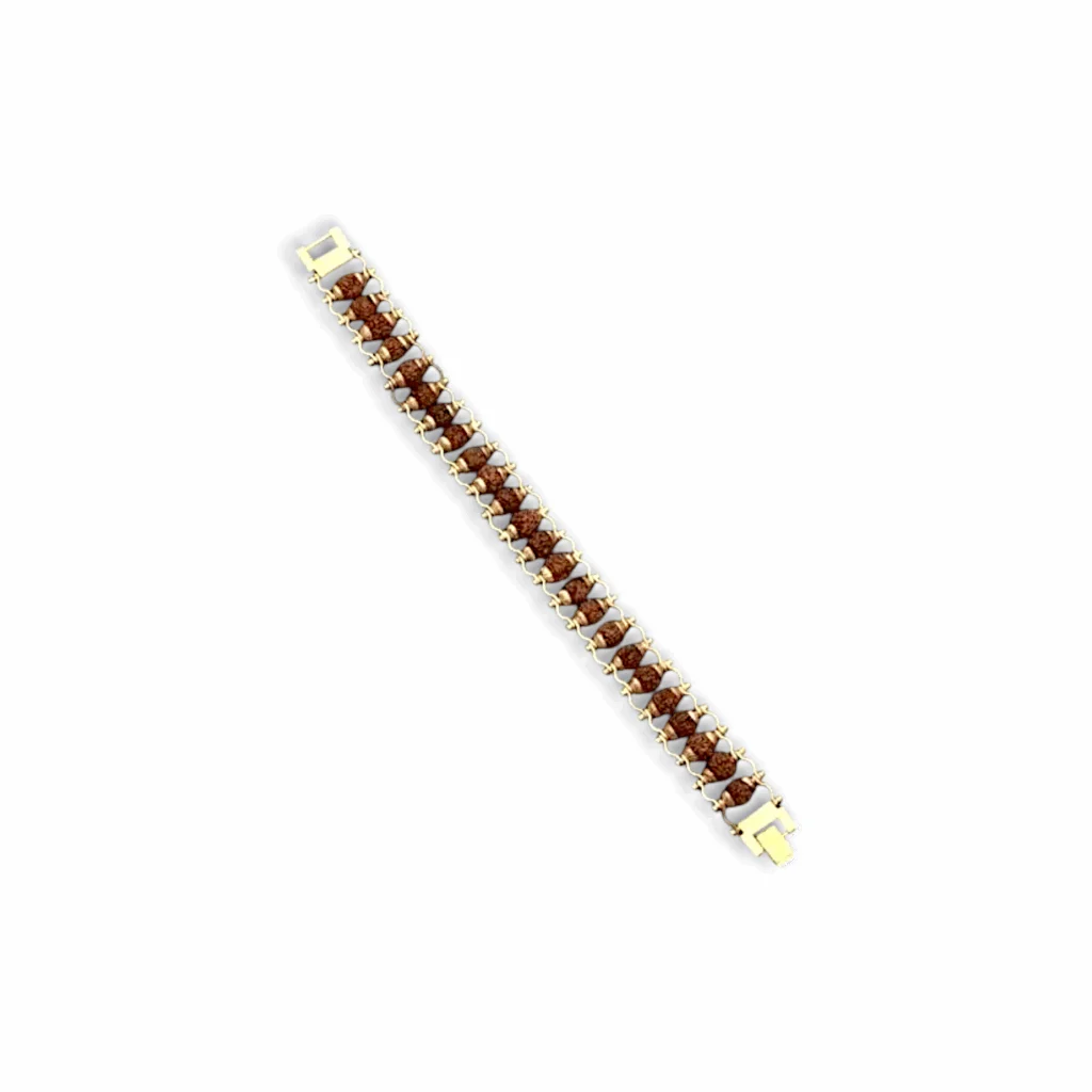 Gold Plated Rudraksh Bracelet - 5 Mukhi Rudraksh Rakhi - Bracelet for Men - Image 2