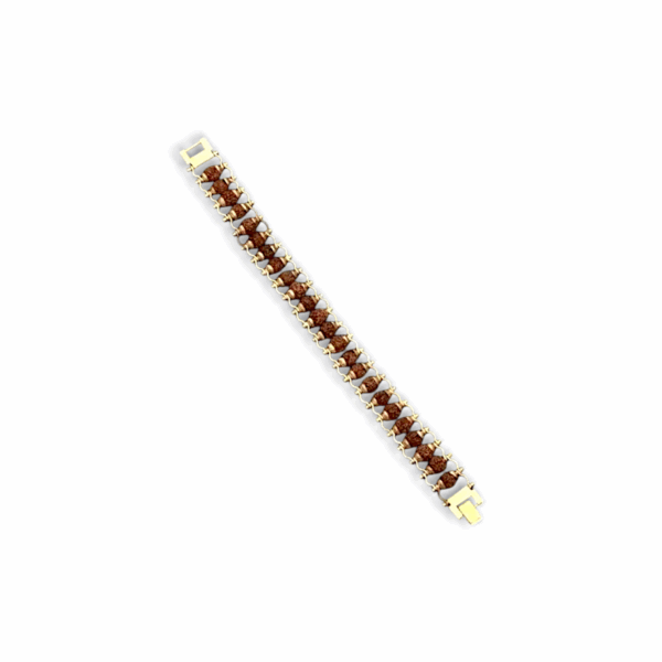 Gold Plated Rudraksh Bracelet - 5 Mukhi Rudraksh Rakhi - Bracelet for Men - Image 2