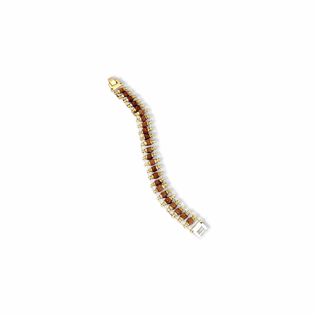 Gold Plated Rudraksh Bracelet - 5 Mukhi Rudraksh Rakhi - Bracelet for Men - Image 3