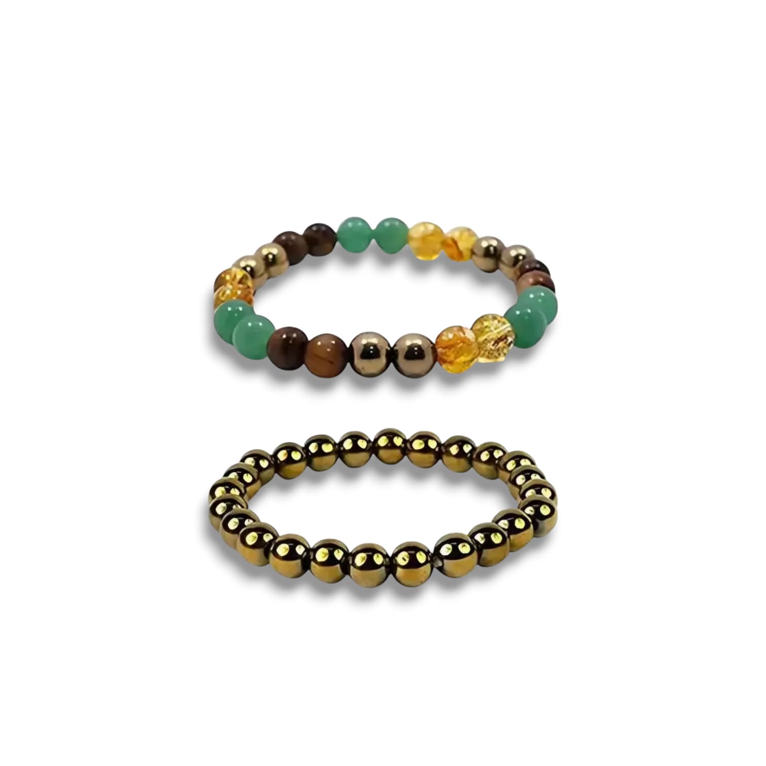 Crystal Stone Money Magnet Bracelet - Citrine, Pyrite, Tiger Eye, Green Aventurine, Bracelet - for Wealth, Income Abundance & Prosperity - Healing Natural Crystal Stone Bracelet for Unisex - Pack of 2