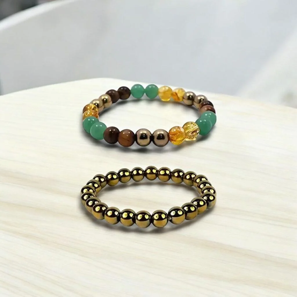 Crystal Stone Money Magnet Bracelet - Citrine, Pyrite, Tiger Eye, Green Aventurine, Bracelet - for Wealth, Income Abundance & Prosperity - Healing Natural Crystal Stone Bracelet for Unisex - Pack of 2 - Image 2