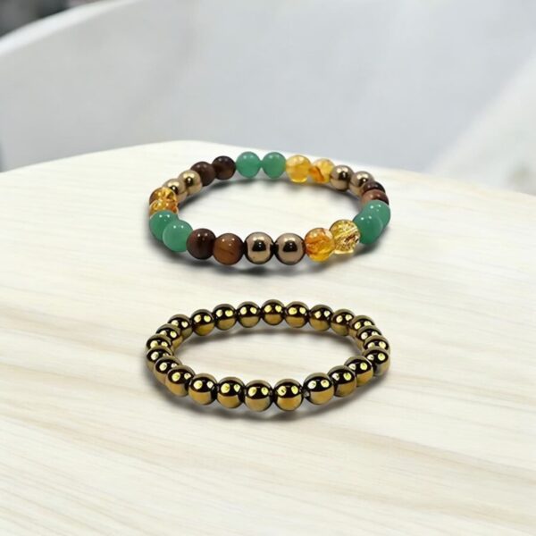 Crystal Stone Money Magnet Bracelet - Citrine, Pyrite, Tiger Eye, Green Aventurine, Bracelet - for Wealth, Income Abundance & Prosperity - Healing Natural Crystal Stone Bracelet for Unisex - Pack of 2 - Image 2