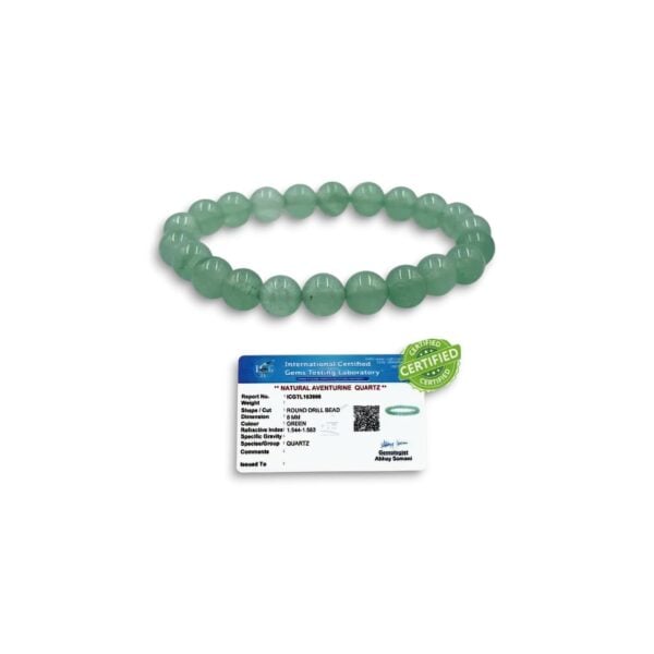 Natural Green Aventurine Crystal Bracelet - Healing Beaded Gemstone Bracelet with Authentic Lab Certificate - Handcrafted Jewelry - for Good Luck, Opportunity and Emotional Healing Positive Energy Bracelet for Prosperity, Calmness, and  Balance Heart Chakra
