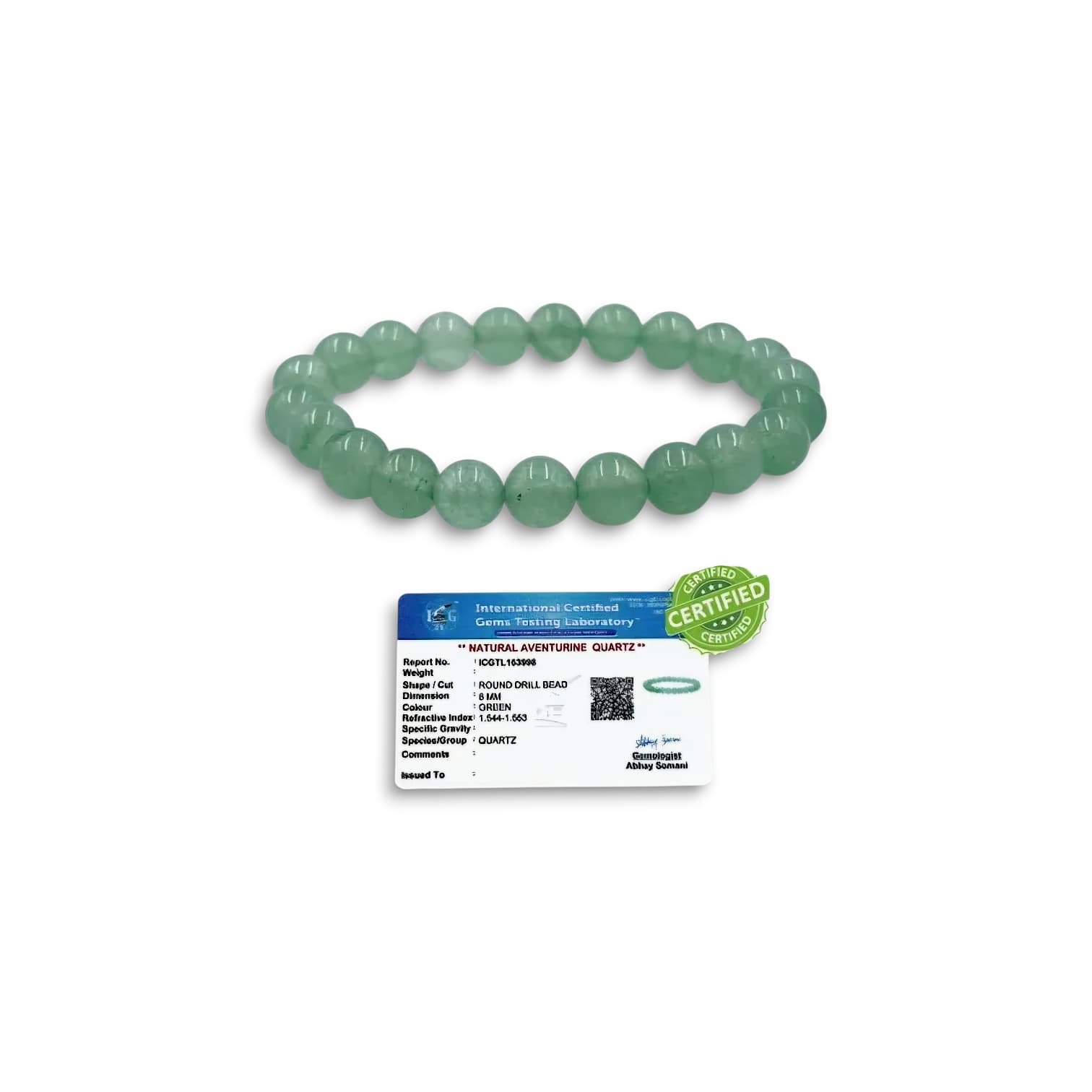 Natural Green Aventurine Crystal Bracelet - Healing Beaded Gemstone Bracelet with Authentic Lab Certificate - Handcrafted Jewelry - for Good Luck, Opportunity and Emotional Healing Positive Energy Bracelet for Prosperity, Calmness, and  Balance Heart Chakra