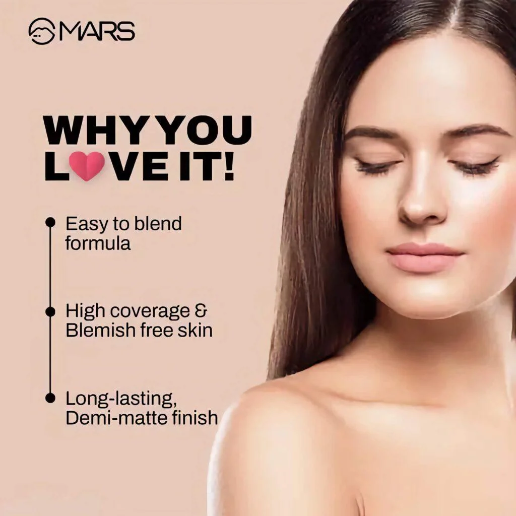 MARS SPF50 PA++++ High Coverage Liquid Foundation - Blemish Free & Blendable Foundation for Makeup - 40ml - Shade-02 - Image 3