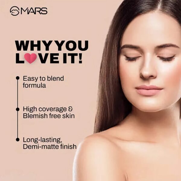 MARS SPF50 PA++++ High Coverage Liquid Foundation - Blemish Free & Blendable Foundation for Makeup - 40ml - Shade-02 - Image 3