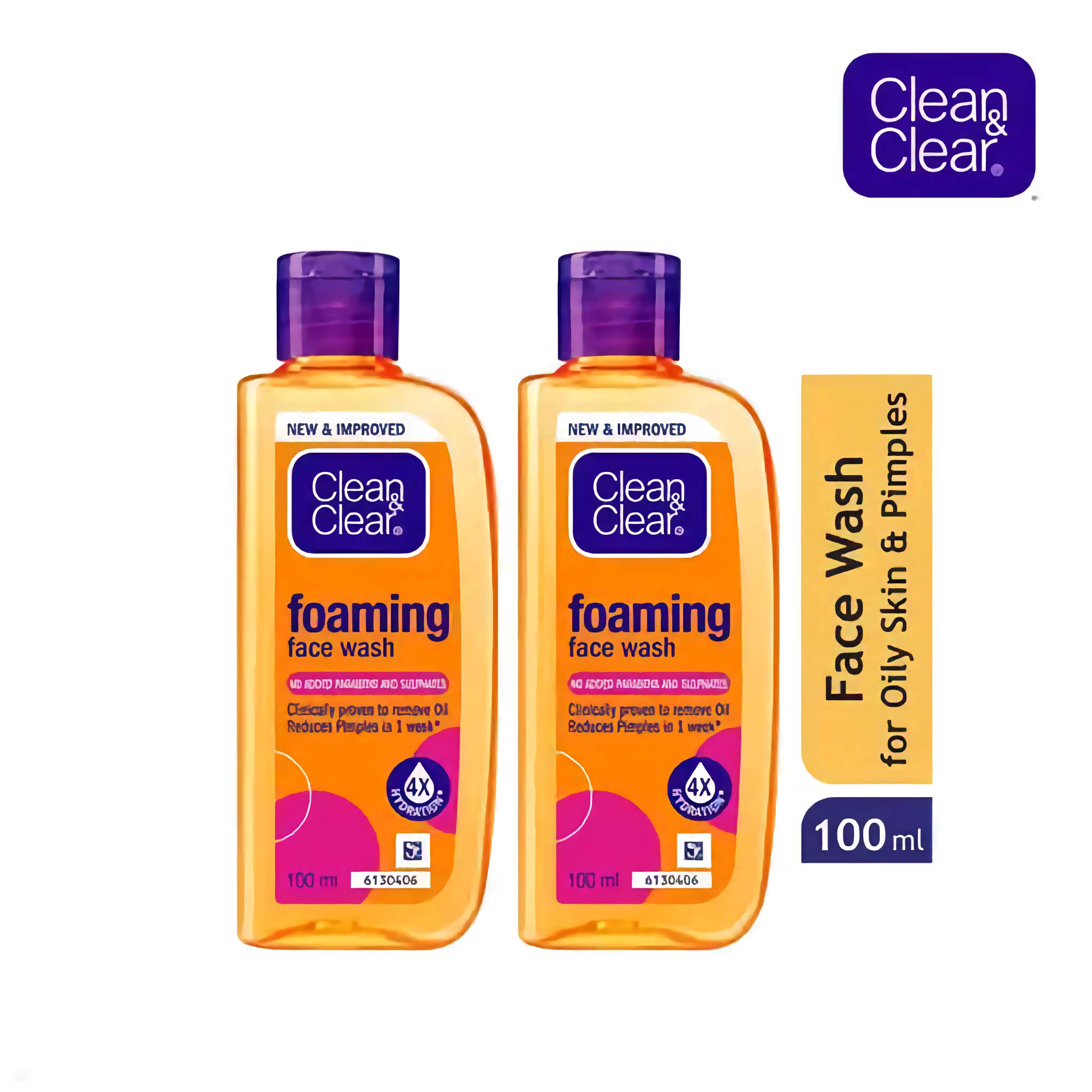 Clean & Clear Foaming Face Wash - 100 ml - for Olily Skin & Pimples - 100 ml - Pack of 2