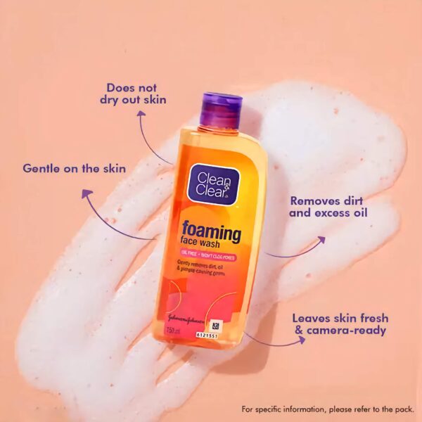 Clean & Clear Foaming Face Wash - 100 ml - for Olily Skin & Pimples - 100 ml - Pack of 2 - Image 3