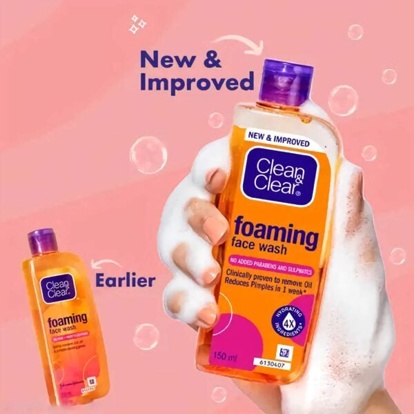 Clean & Clear Foaming Face Wash - 100 ml - for Olily Skin & Pimples - 100 ml - Pack of 2 - Image 2