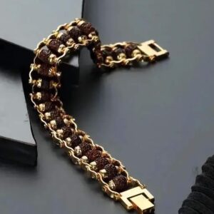 Gold Plated Rudraksh Bracelet - 5 Mukhi Rudraksh Rakhi - Bracelet for Men