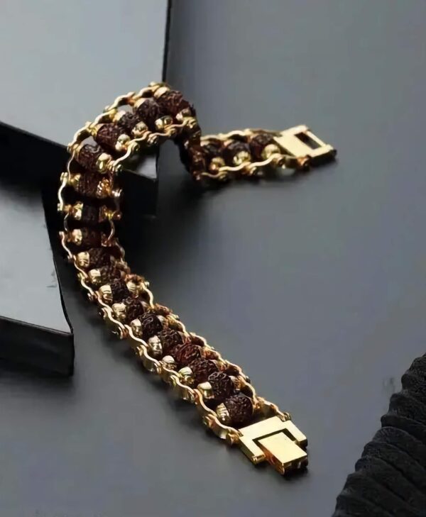 Gold Plated Rudraksh Bracelet - 5 Mukhi Rudraksh Rakhi - Bracelet for Men