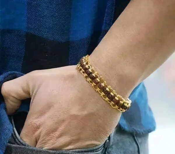 Gold Plated Rudraksh Bracelet - 5 Mukhi Rudraksh Rakhi - Bracelet for Men - Image 3