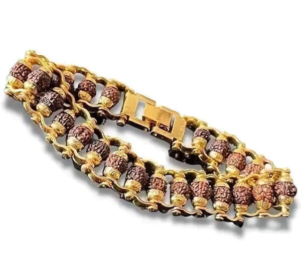 Gold Plated Rudraksh Bracelet - 5 Mukhi Rudraksh Rakhi - Bracelet for Men - Image 2
