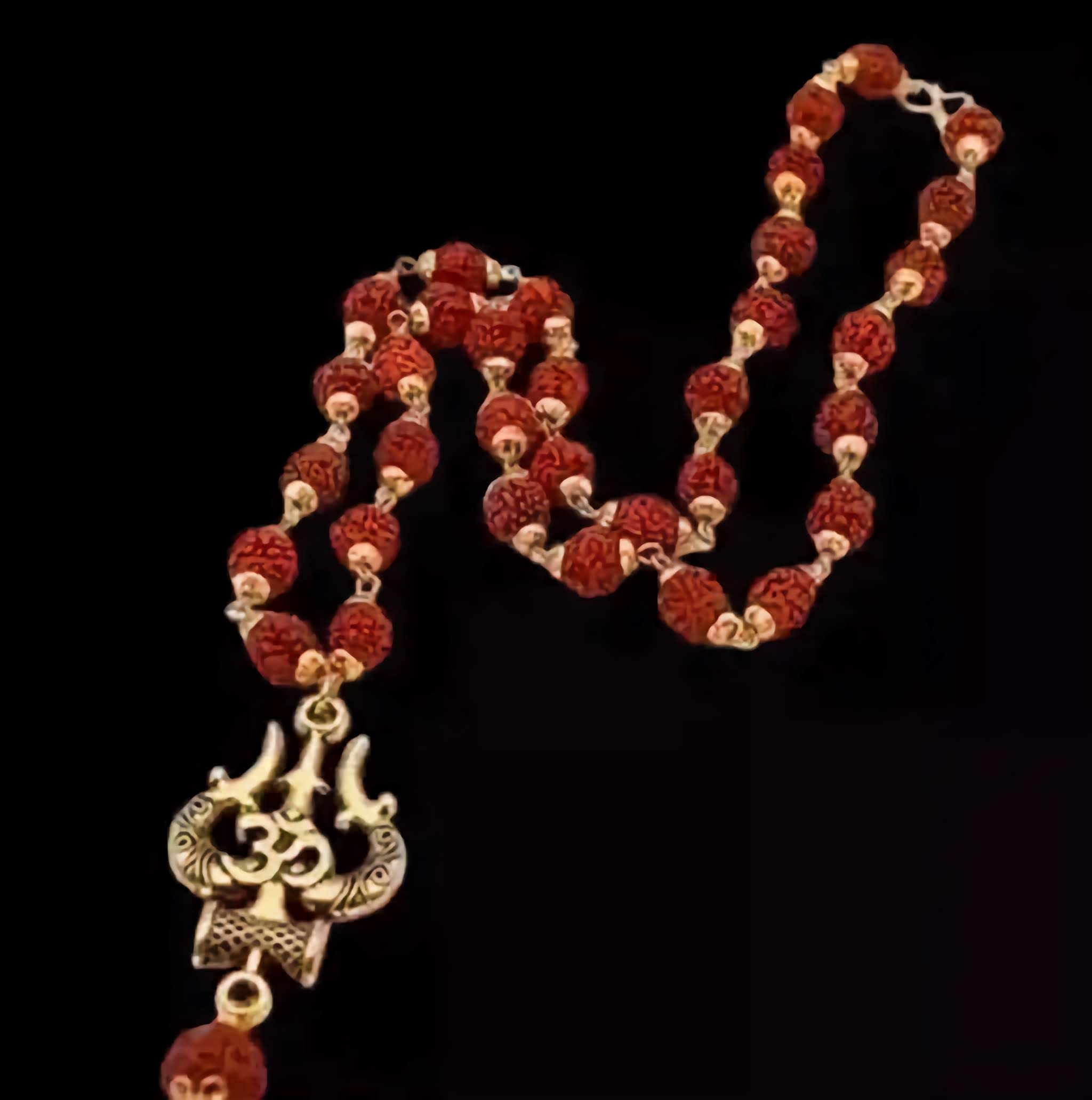 Shiv Rudraksha Mala - Rudraksha Mala - "শিব রুদ্রাক্ষ মালা" -  With Trishul & Damroo - "शिव रुद्राक्ष माला"