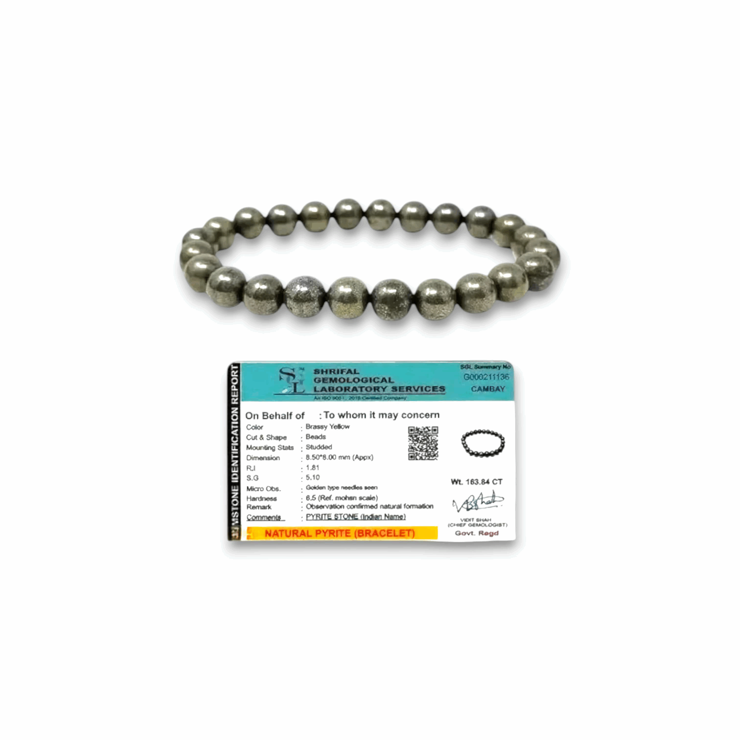Original Pyrite Unisex  Bracelet - AAA Quality Pyrite Bracelet 8mm - Stretchable Real Crystal Bracelet -  Magnet For Prosperity, Abundance & Manifestation Pyrite Bracelet - With Certificate
