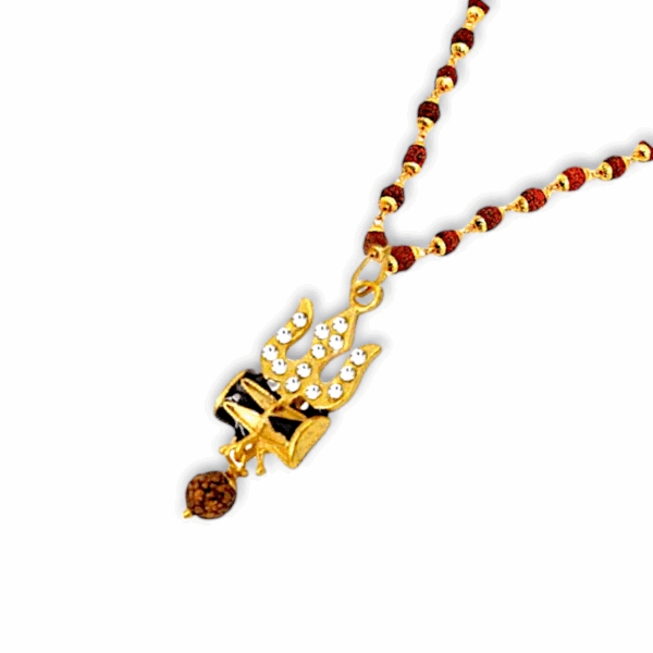 Shiv Rudraksha Mala - Rudraksha Mala -  With Trishul & Damroo - Image 3