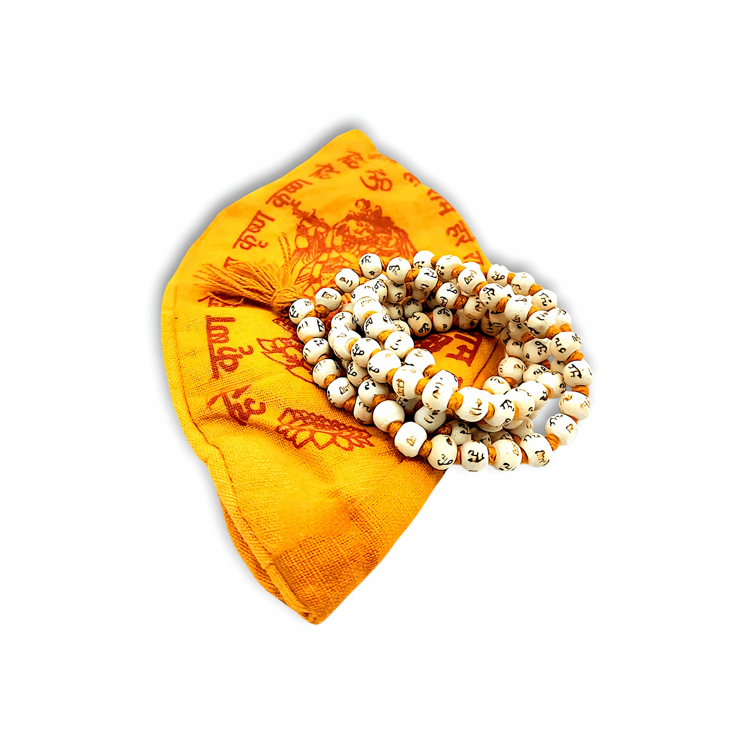 Hare Ram Hare Krishna Jaap Jap Mala - Jap Mala 108+1 Beads With Jholi Bag - Craving on White Rosary Jap Mala