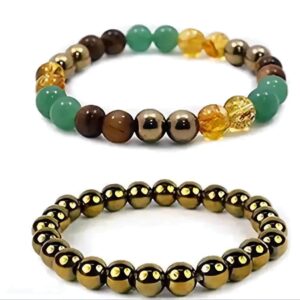Crystal Stone Money Magnet Bracelet - Citrine, Pyrite, Tiger Eye, Green Aventurine, Bracelet - for Wealth, Income Abundance & Prosperity - Healing Natural Crystal Stone Bracelet for Unisex - Pack of 2