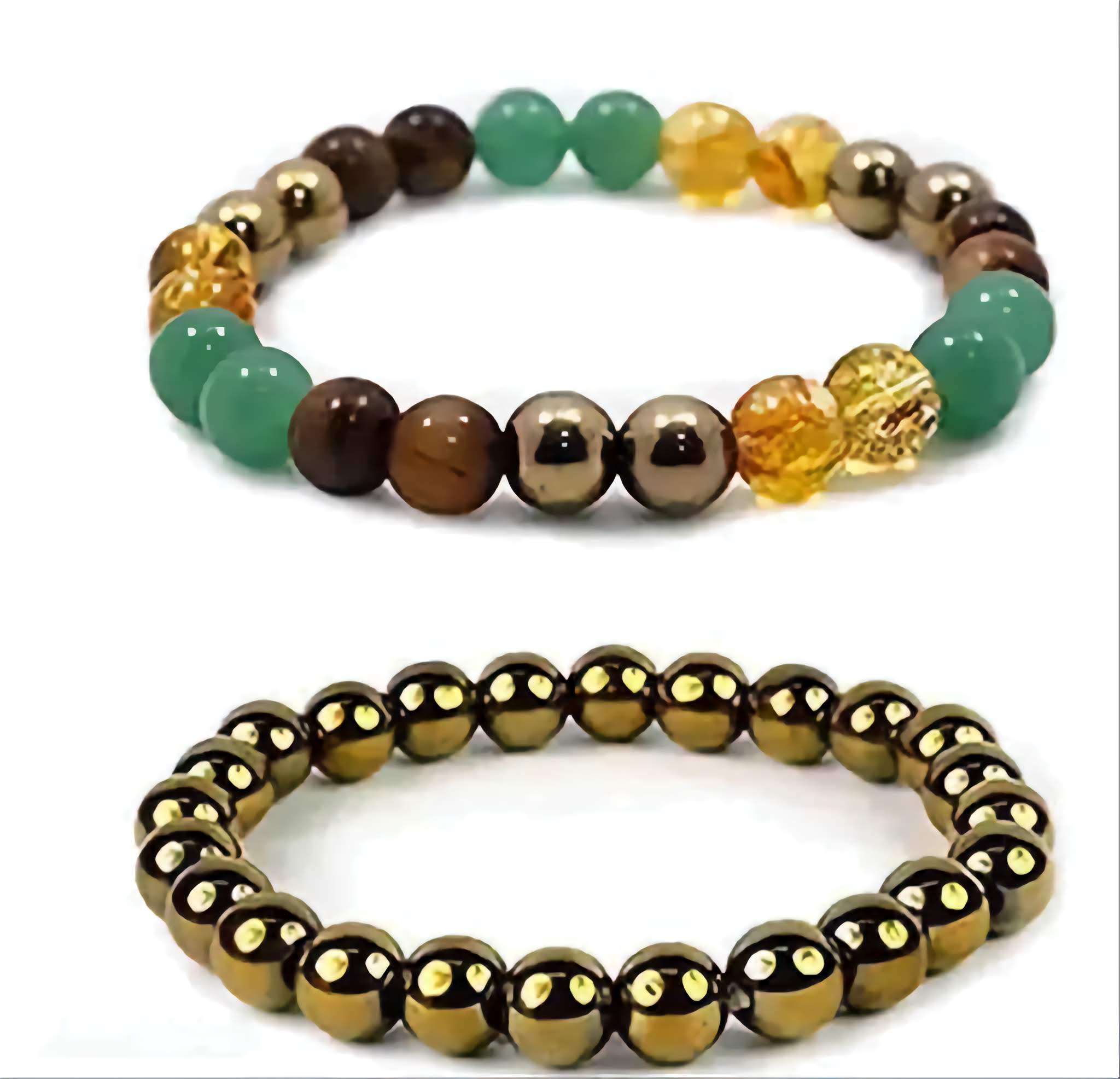 Crystal Stone Money Magnet Bracelet - Citrine, Pyrite, Tiger Eye, Green Aventurine, Bracelet - for Wealth, Income Abundance & Prosperity - Healing Natural Crystal Stone Bracelet for Unisex - Pack of 2