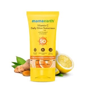 Mamaearth Vitamin C Daily Glow Sunscreen - Vitamin C & Turmeric for Sun Protection & Glow - With SPF 50 & PA+++ - 50gm - Single Piece