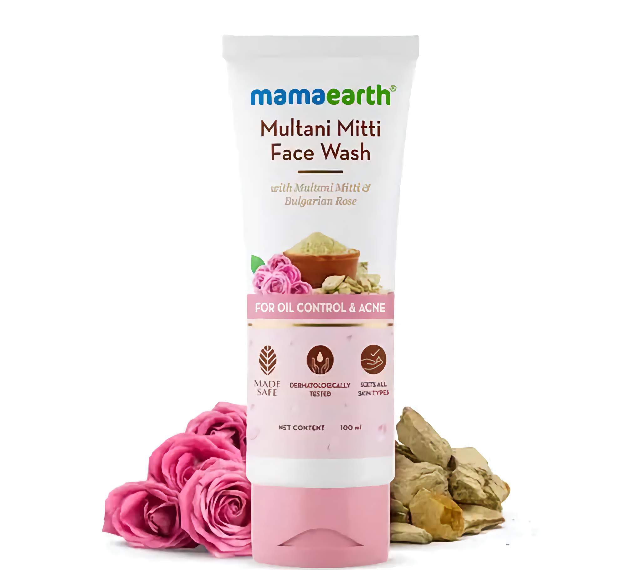 Mamaearth Multani Mitti Face Wash - Multani Mitti & Bulgarian Rose For Oil Control & Acne - 100ml
