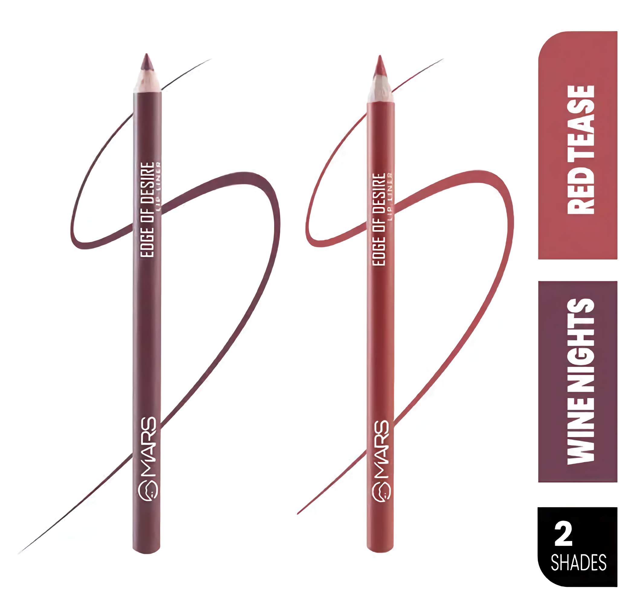 MARS Matte Lip Liner - Long Lasting & Travel friendly Lip Pencil 1.4mm ×2 - WINE NIGHTS + RED TEASE