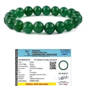 Natural Green Jade Stone Crystal Bracelet - Gemstone Chakra Bracelet - Reiki Healing Jewelry - for Men & Women - Bead 8MM