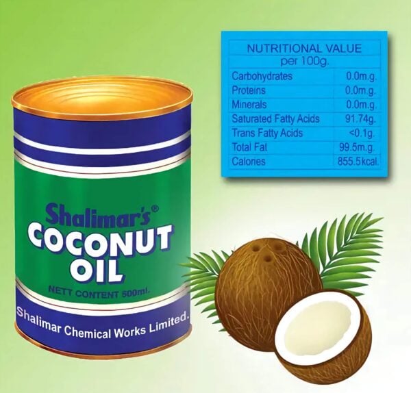 Shalimar's Coconut Oil - "শালিমার নারকেল তেল" - "शालीमार का नारियल तेल" - Tin Pack of Two - 500ml Each - Image 3