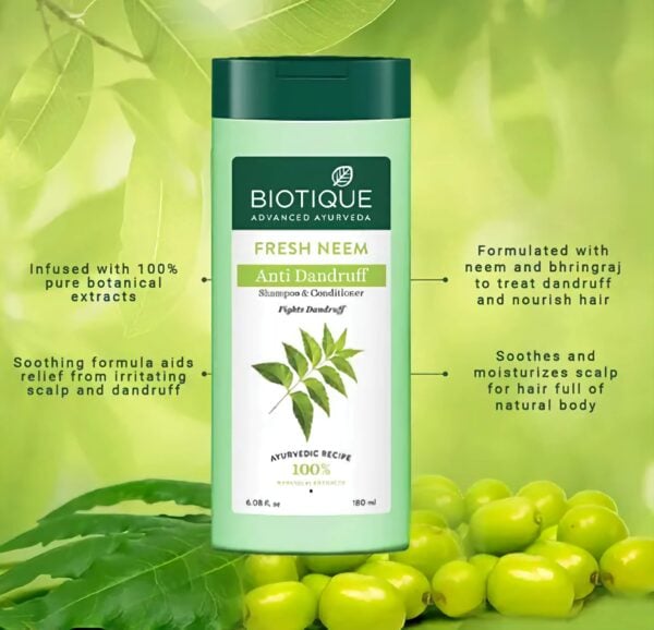 Biotique Fresh Neem Shampoo - Anti Dandruff Shampoo & Conditioner 180ml - Image 4