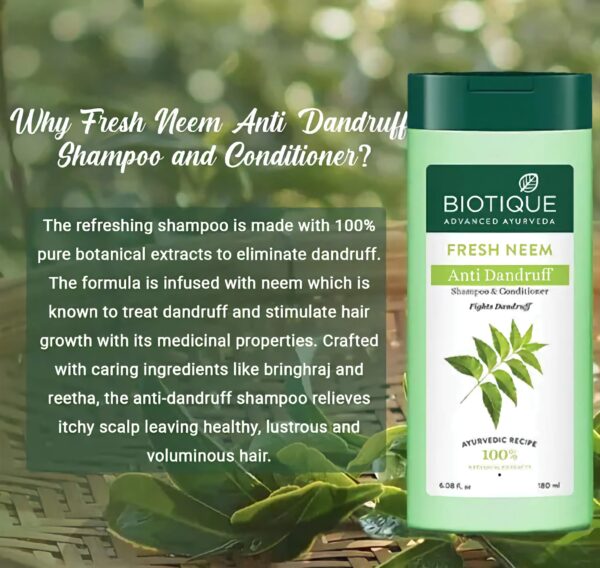 Biotique Fresh Neem Shampoo - Anti Dandruff Shampoo & Conditioner 180ml - Image 3