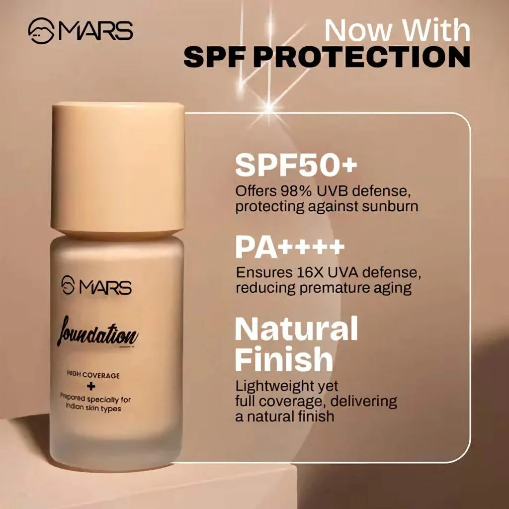 MARS SPF50 PA++++ High Coverage Liquid Foundation - Blemish Free & Blendable Foundation for Makeup - 40ml - Shade-02 - Image 4
