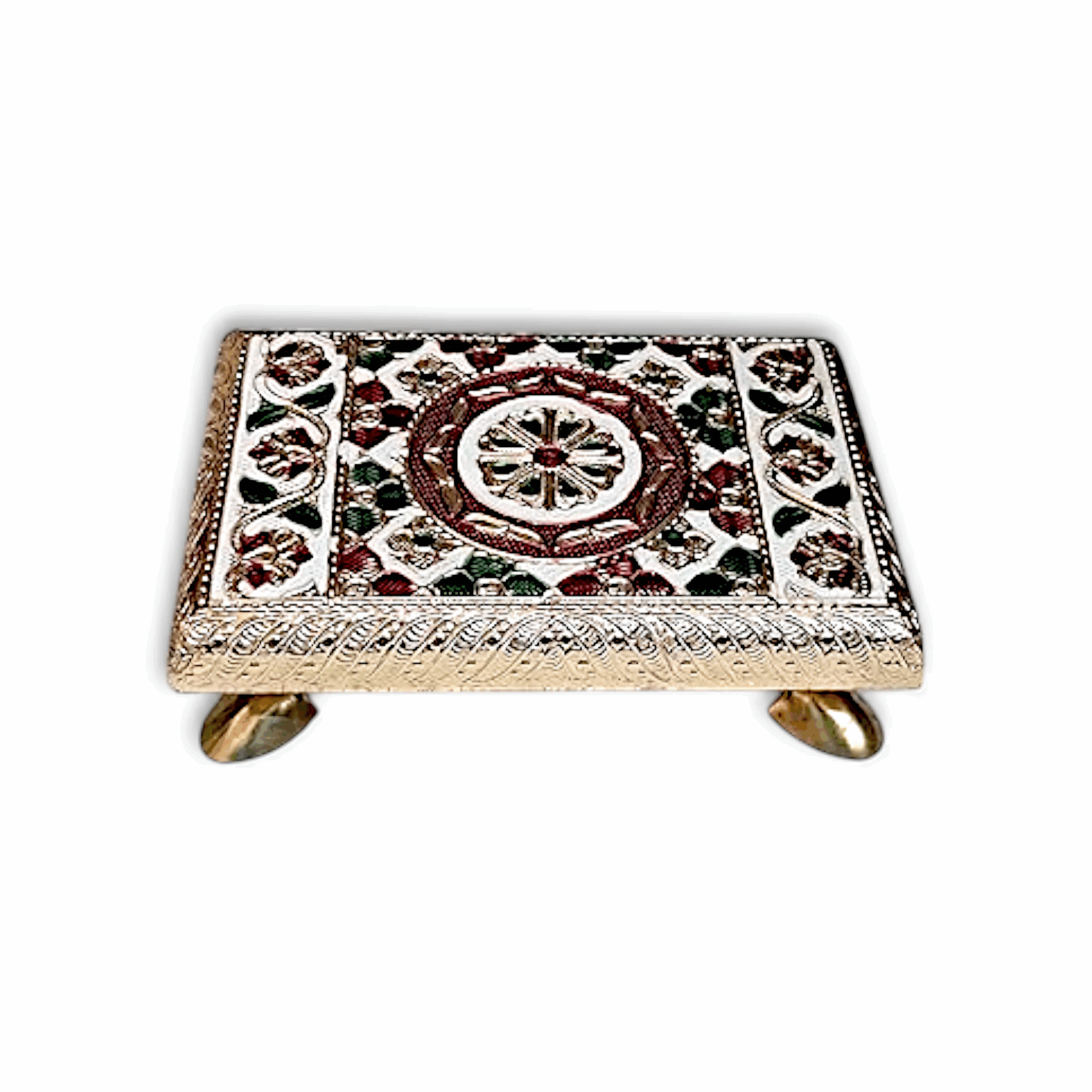 Handcrafted Meenakari Puja Chowki - Chowki for Pooja - Chowki for Home Temple - Pooja Chowki
