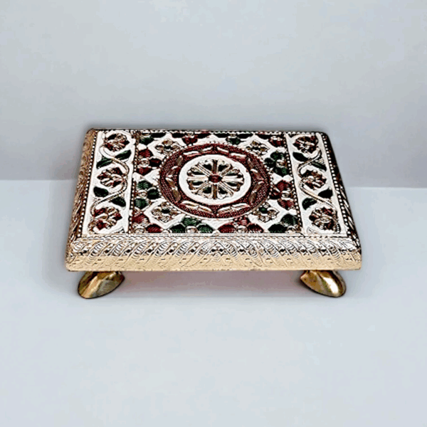 Handcrafted Meenakari Puja Chowki - Chowki for Pooja - Chowki for Home Temple - Pooja Chowki - Image 2