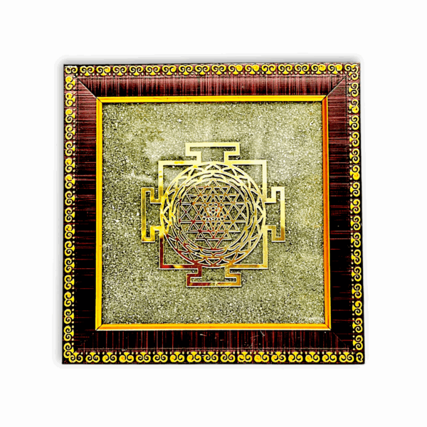 Handcrafted Natural Peru Pyrite Dust Plate - Shree Yantra Money Magnet Pyrite Frame - Shree Yantra