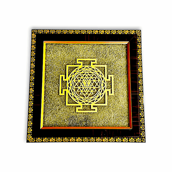 Handcrafted Natural Peru Pyrite Dust Plate - Shree Yantra Money Magnet Pyrite Frame - Shree Yantra - Image 2