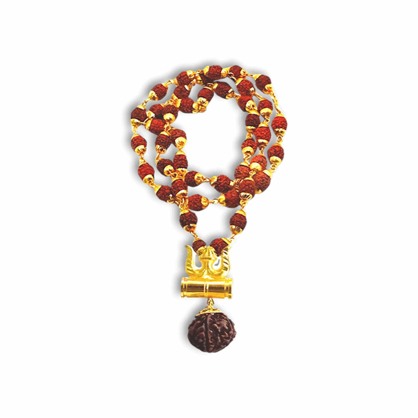5 Mukhi Shiv Rudraksha Damru Trishul Locket - With Om Damru Leather Bracelet - Image 3