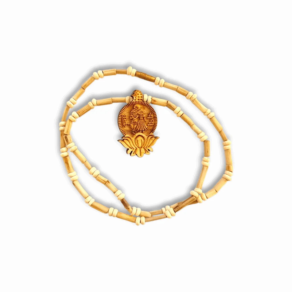 Radha Krishna Tulsi Kanthi Mala - Tulsi Kanthi Mala - Lotus Lotus Motif Radha Krishna Pedant