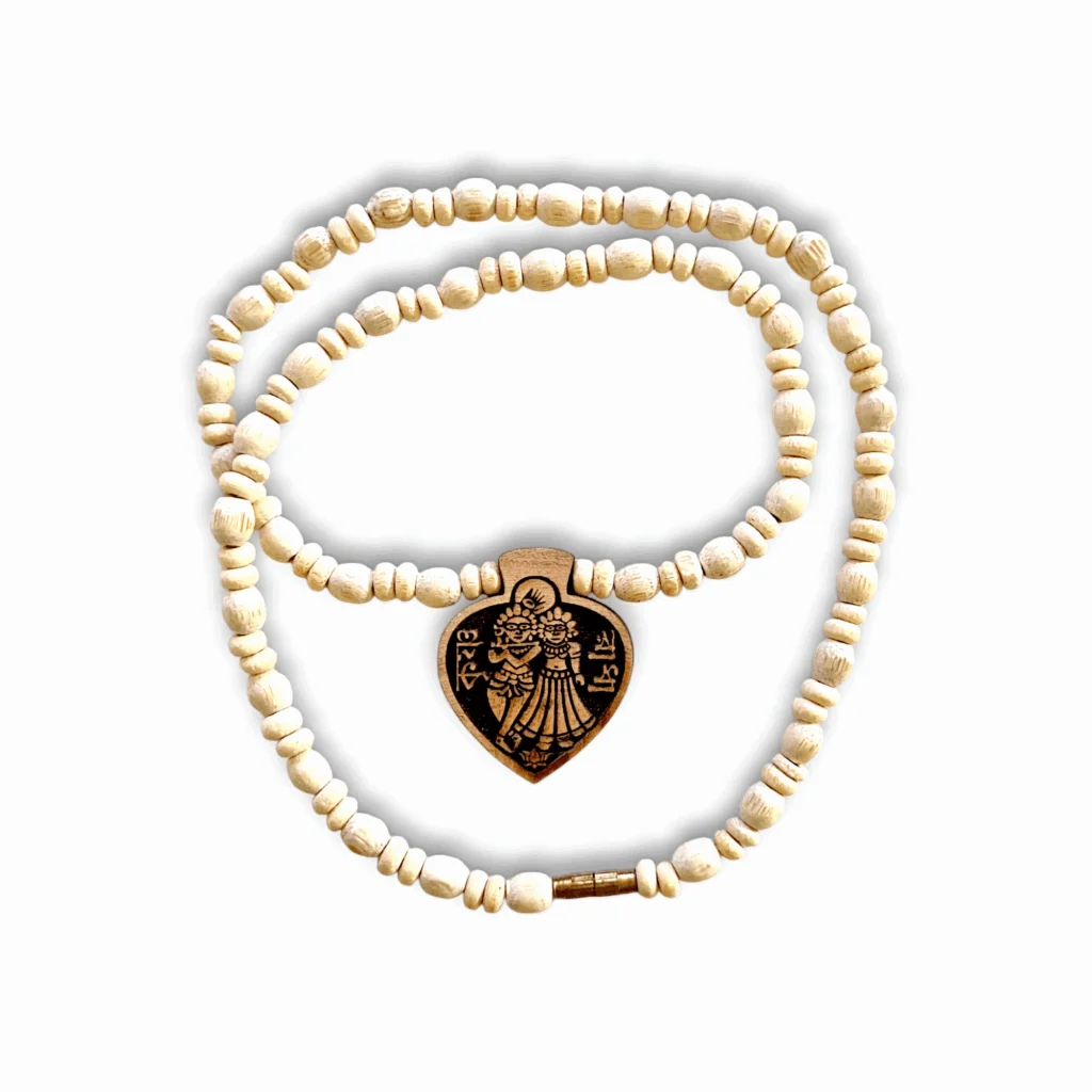 Radha Krishna Pendant Mala - Tulsi Kanthi Mala - Wooden Pendant Mala