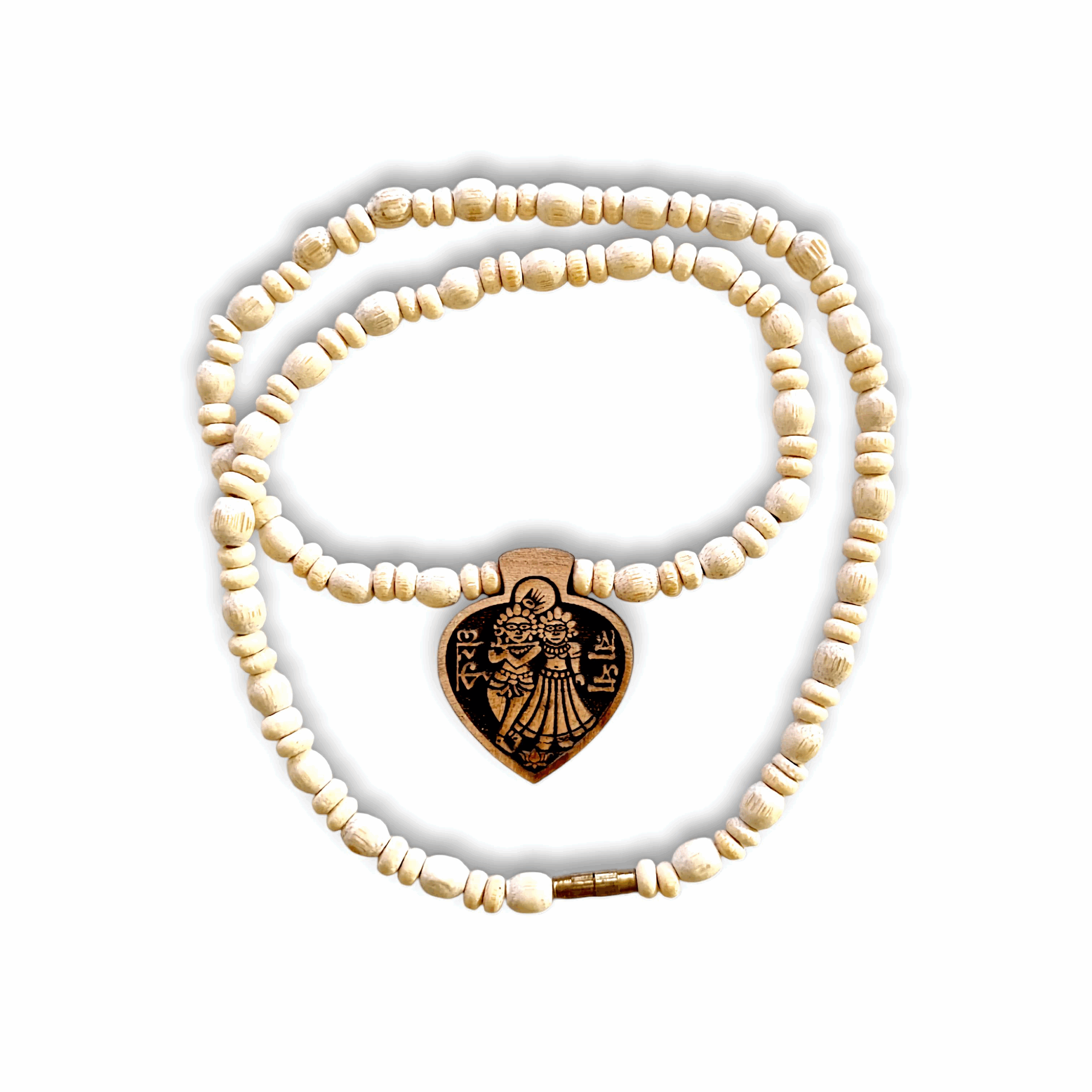 Radha Krishna Pendant Mala - Tulsi Kanthi Mala - Wooden Pendant Mala