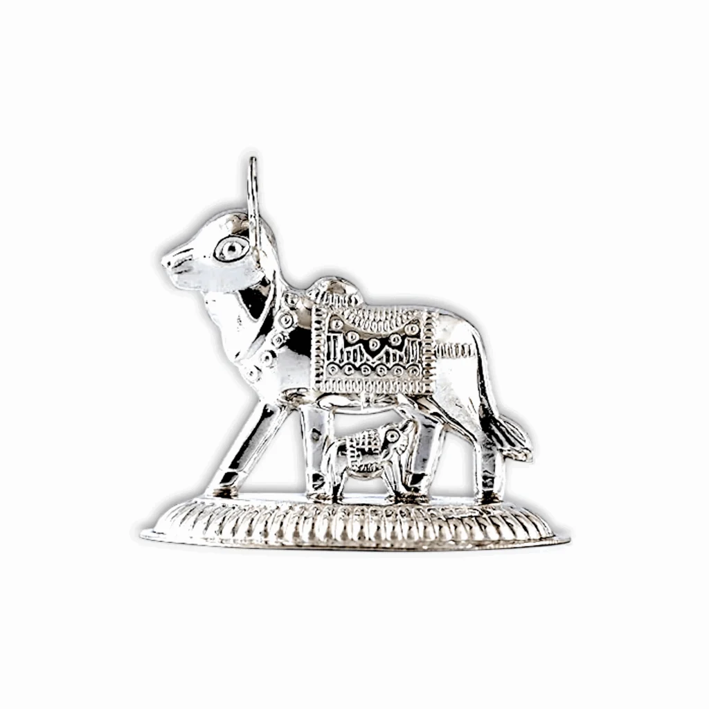 Silver Kamdhenu Cow and Calf Idol - Kamdhenu Cow and Calf Idol