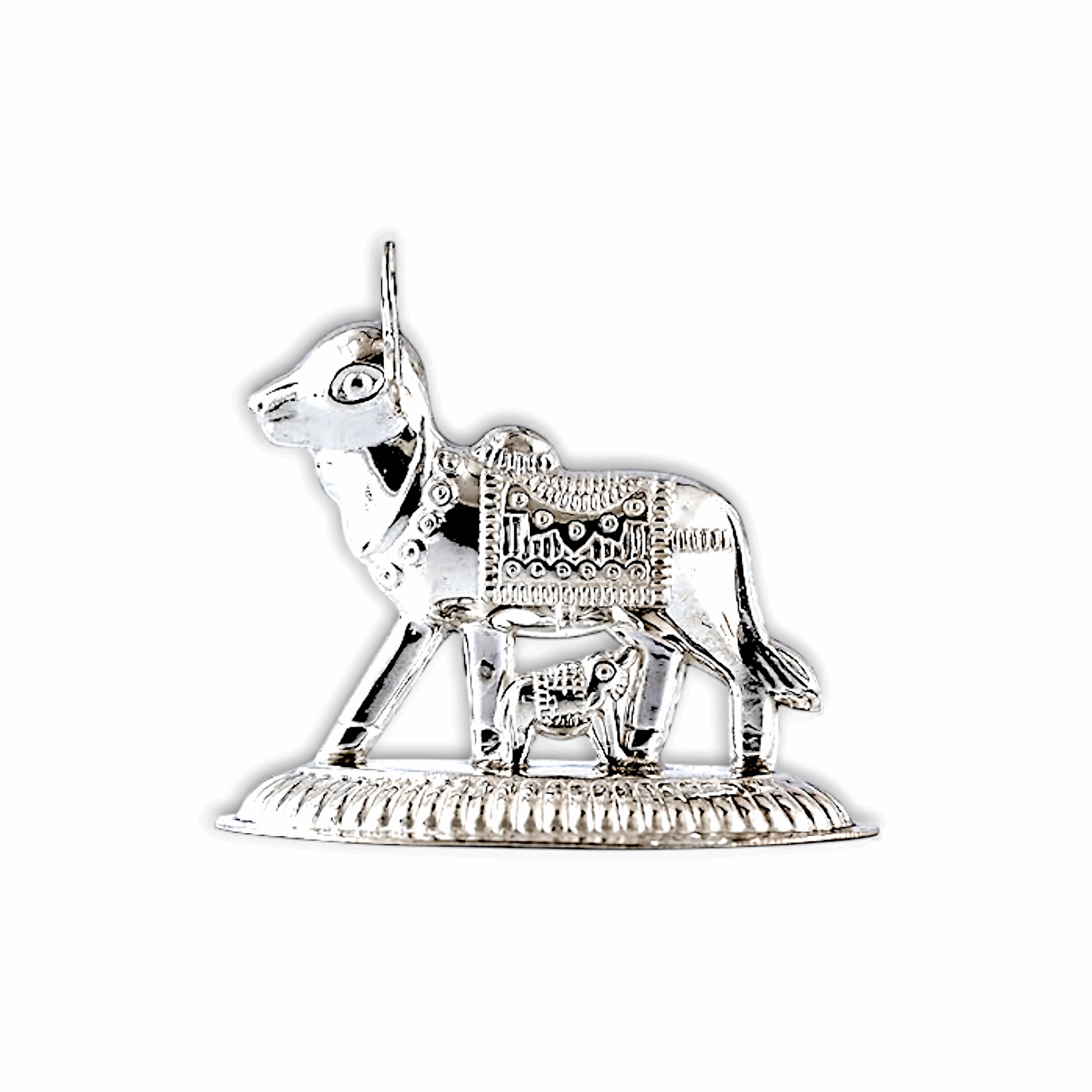 Silver Kamdhenu Cow and Calf Idol - Kamdhenu Cow and Calf Idol