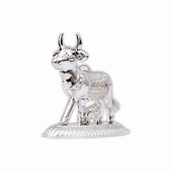 Silver Kamdhenu Cow and Calf Idol - Kamdhenu Cow and Calf Idol - Image 3