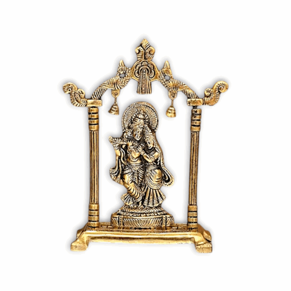 Metal Gold Plated Radha Krishna Idol - Radha Krishna Frame - Radha Krishna Idol Sculpture Statue