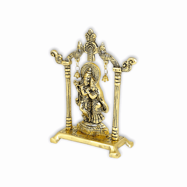 Metal Gold Plated Radha Krishna Idol - Radha Krishna Frame - Radha Krishna Idol Sculpture Statue - Image 2