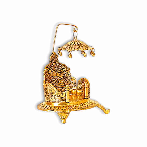 Metal Singhasan Oval Shaped For Krishna God Idol - Gold Plated Ladoo Gopal Pooja Chowki For Temple - Image 2