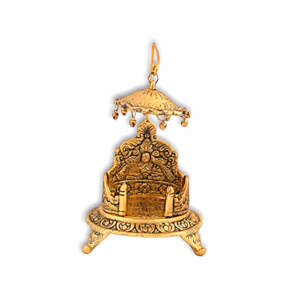 Metal Singhasan Oval Shaped For Krishna God Idol - Gold Plated Ladoo Gopal Pooja Chowki For Temple