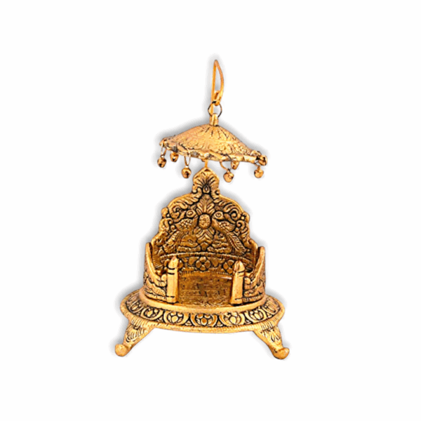 Metal Singhasan Oval Shaped For Krishna God Idol - Gold Plated Ladoo Gopal Pooja Chowki For Temple
