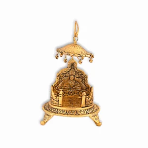 Metal Singhasan Oval Shaped For Krishna God Idol - Gold Plated Ladoo Gopal Pooja Chowki For Temple