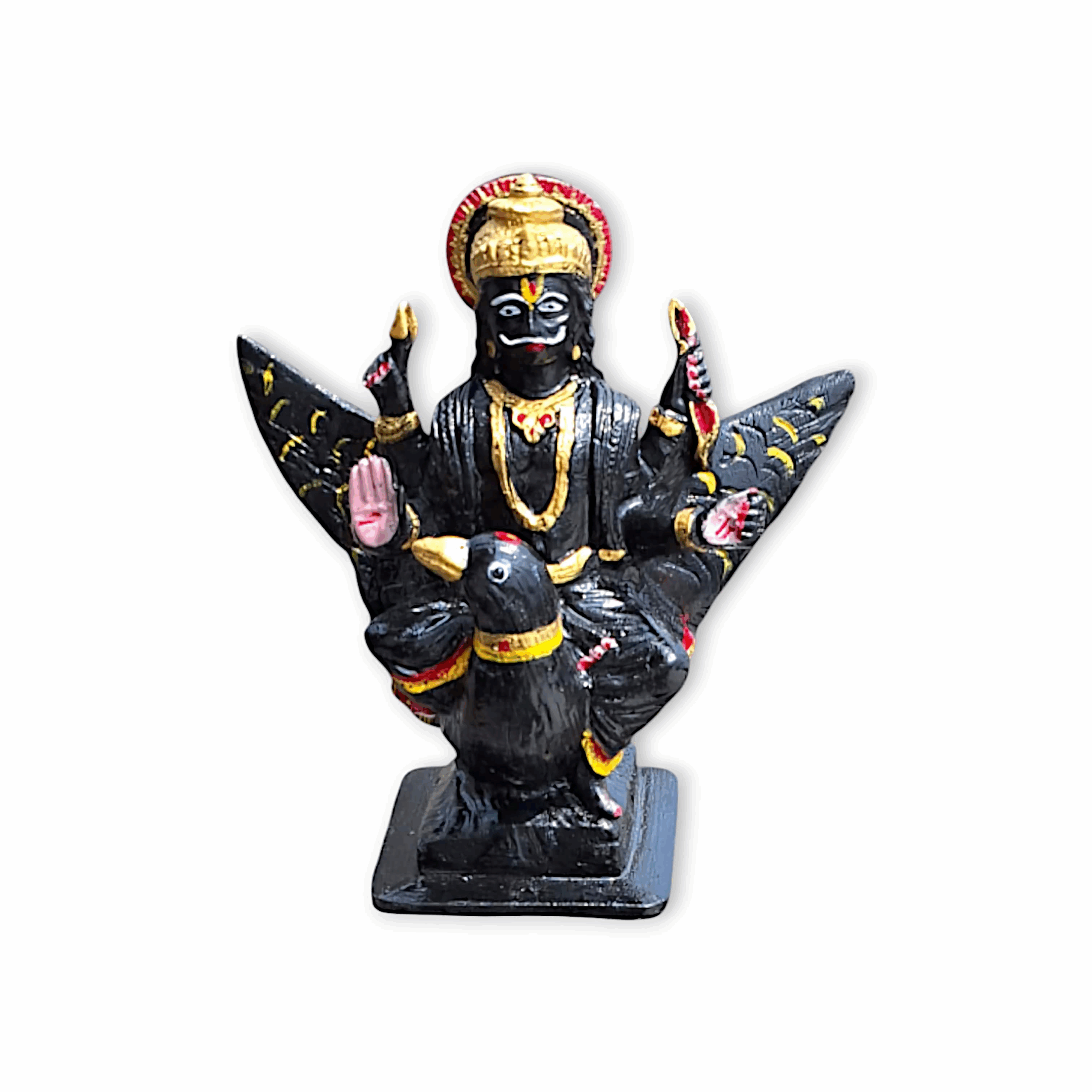 Black Marble Stone HandPainted Lord Shani Dev - Shani Maharaj Murti, Idol and Showpiece